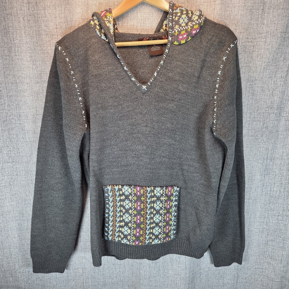 Spunky Y2K Women's Gray Hooded Bright Colors Sweater 90's Vintage XL Preppy Boho
